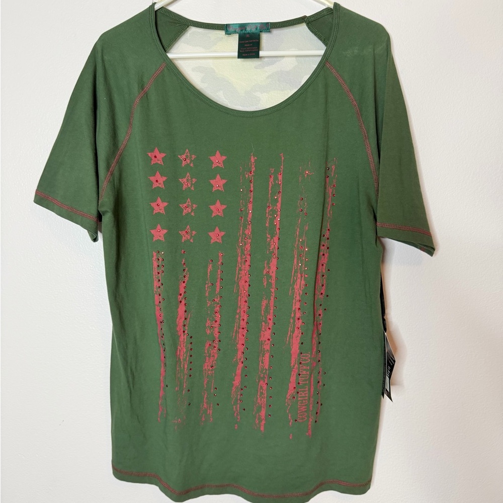 Cowgirl Tuff Olive and Red Graphic Tee